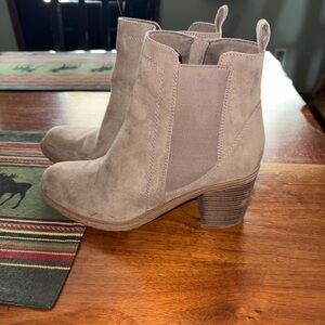 Natural Reflections Taupe Suede Chelsea Ankle Booties
